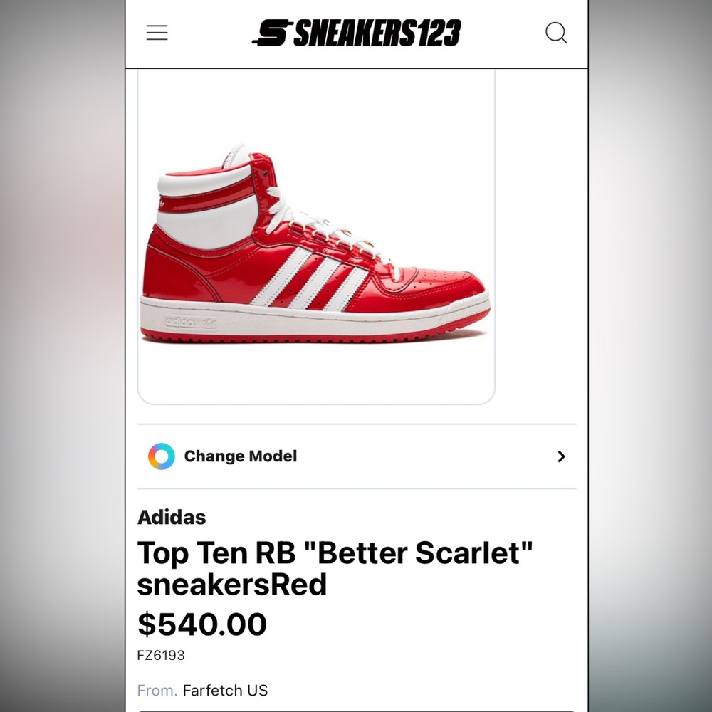 ADIDAS Top Ten RB Better Scarlet sneakers w/velour and patent leather - Size 9